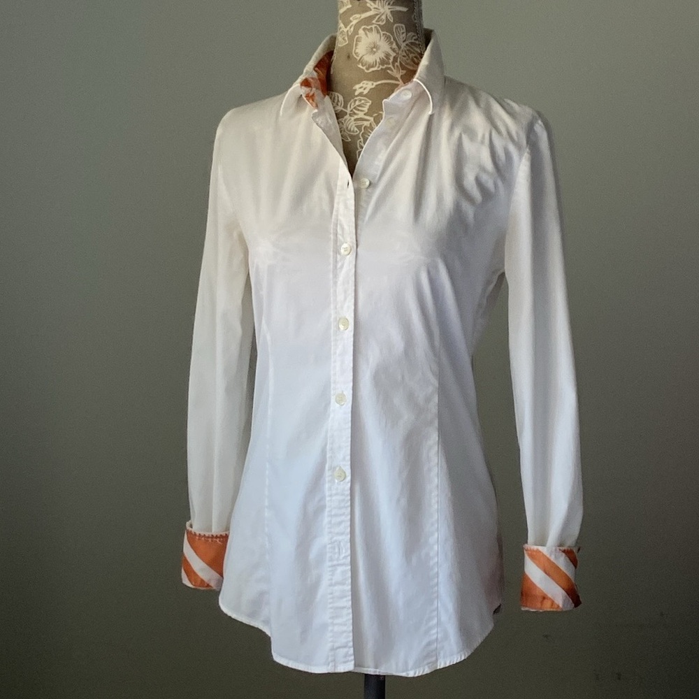 Burberry Novacheck Button Down Shirt Cream Orange Brown 4 or S